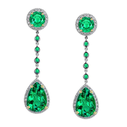 Pavé Emerald Gemstone Earring 1.50 ct – 14 Karat Two Tone Gold