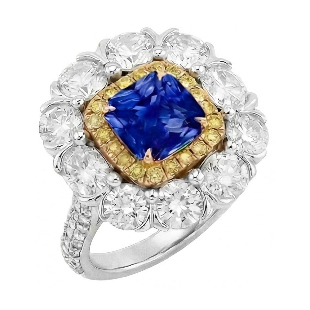 Elegant Sapphire Cocktail Natural Earth Mined Diamond ( Not Lab Grown ) Ring
