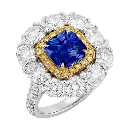 Elegant Sapphire Cocktail Natural Earth Mined Diamond ( Not Lab Grown ) Ring