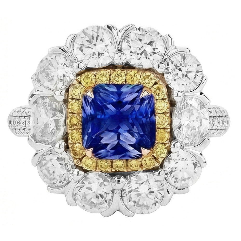 Elegant Sapphire Cocktail Natural Earth Mined Diamond ( Not Lab Grown ) Ring