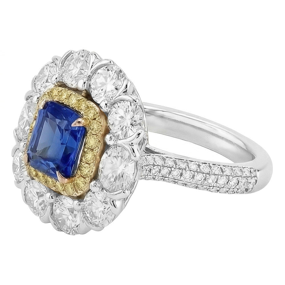 Elegant Sapphire Cocktail Natural Earth Mined Diamond ( Not Lab Grown ) Ring