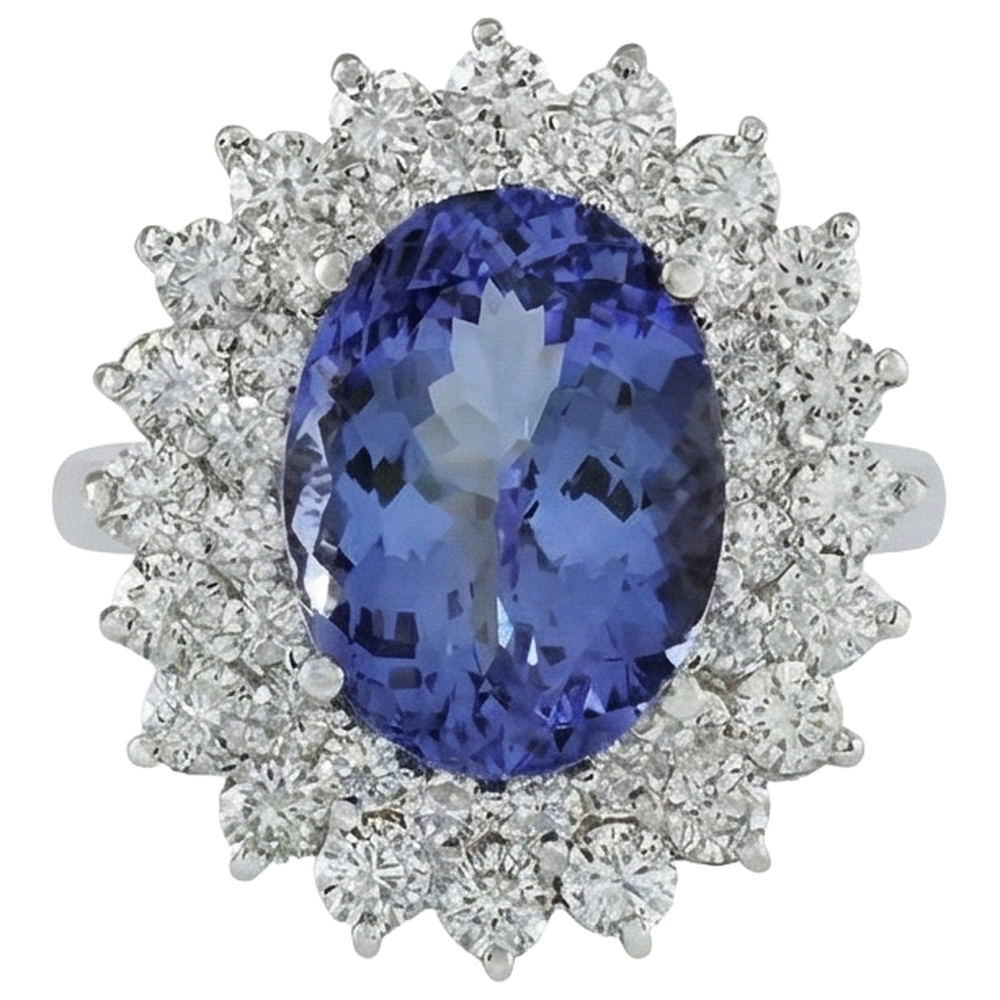 Elegant Tanzanite Natural Earth Mined Diamond ( Not Lab Grown ) Cocktail Ring