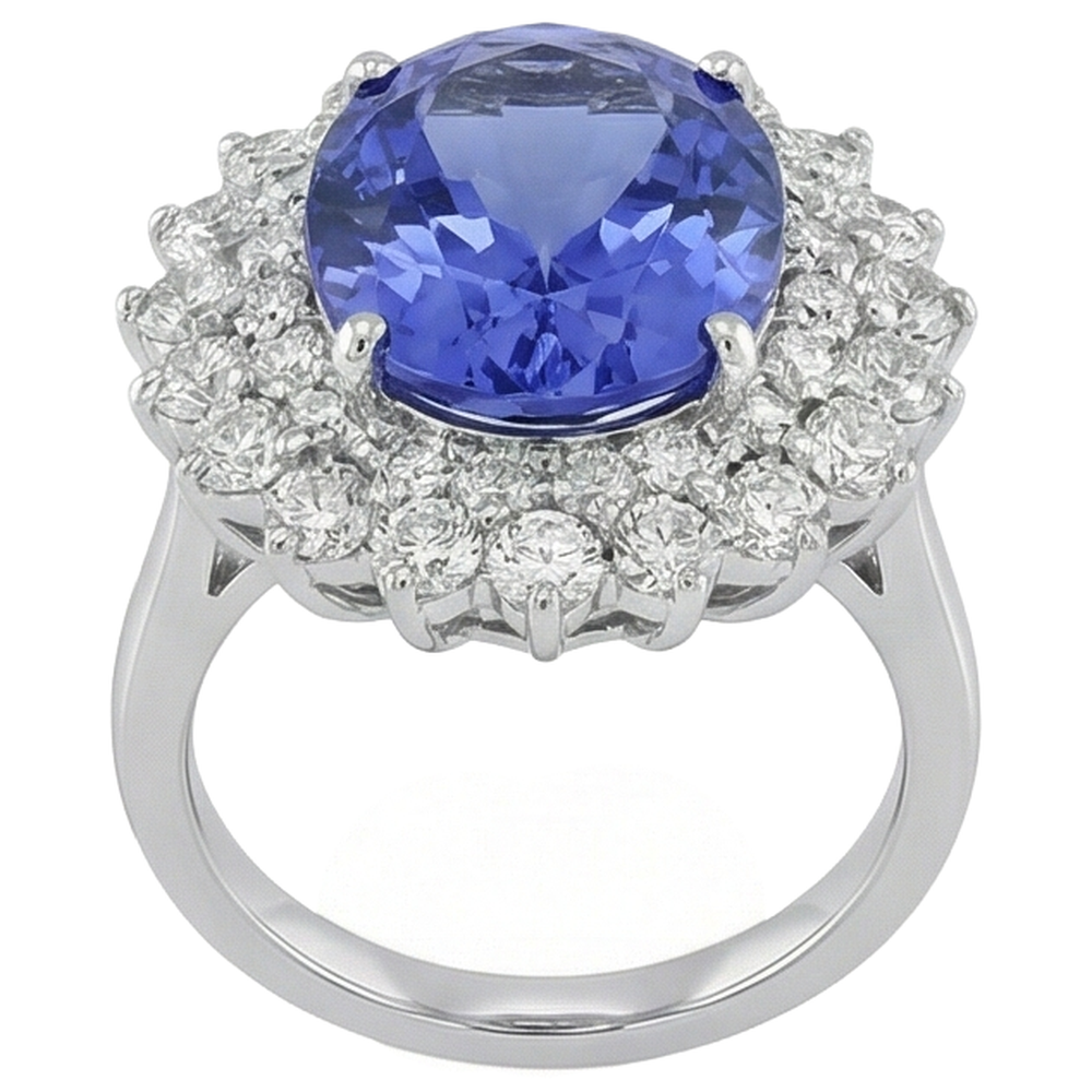 Elegant Tanzanite Natural Earth Mined Diamond ( Not Lab Grown ) Cocktail Ring