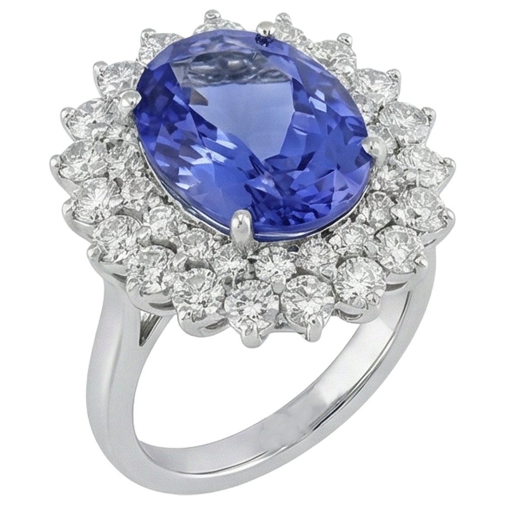 Elegant Tanzanite Natural Earth Mined Diamond ( Not Lab Grown ) Cocktail Ring