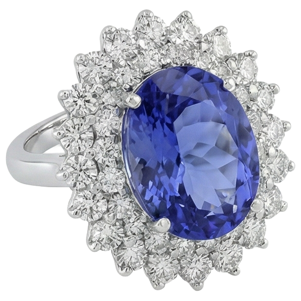 Elegant Tanzanite Natural Earth Mined Diamond ( Not Lab Grown ) Cocktail Ring