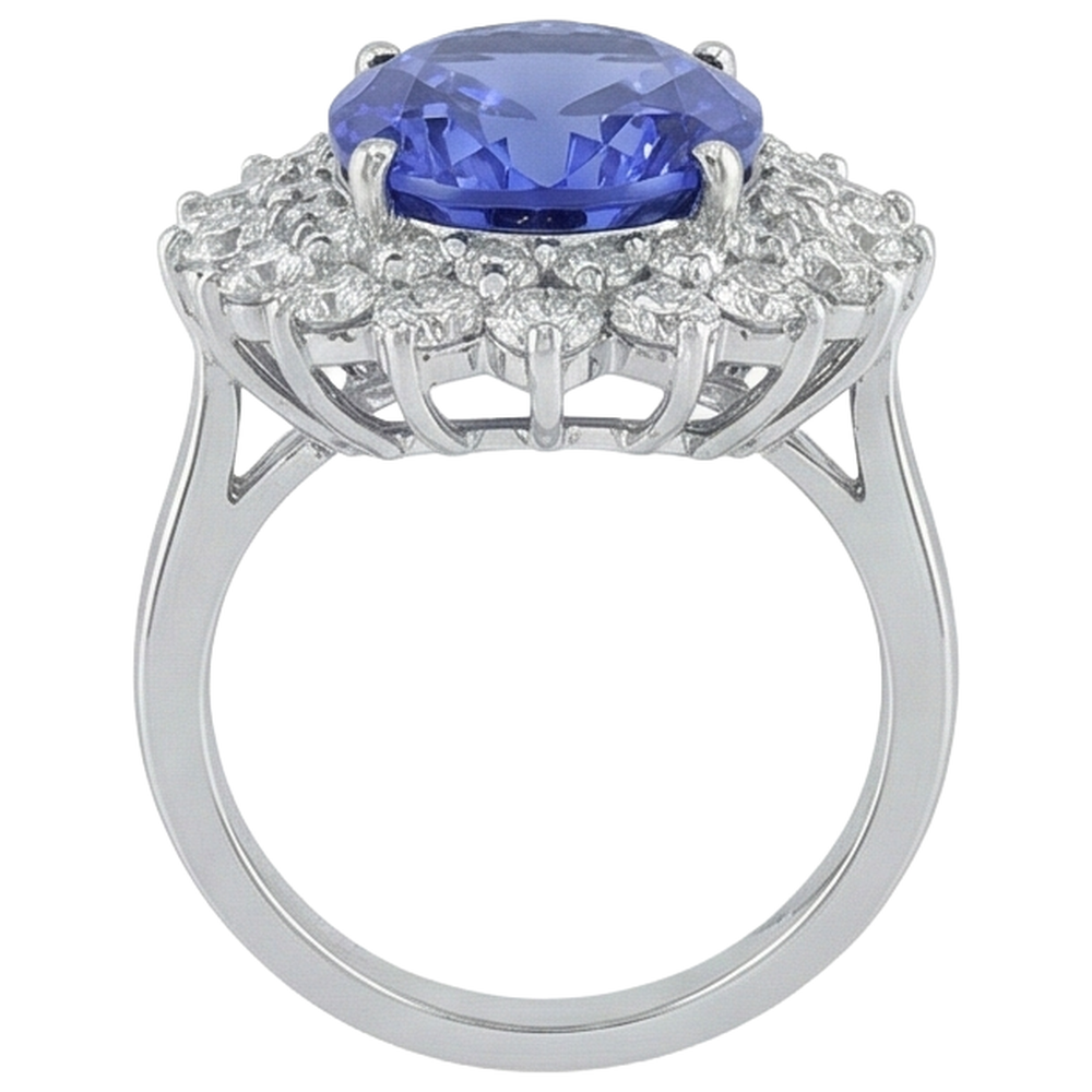 Elegant Tanzanite Natural Earth Mined Diamond ( Not Lab Grown ) Cocktail Ring