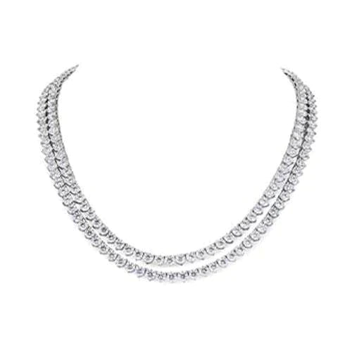 Elegant 2 Row Statement Real Diamond Necklace