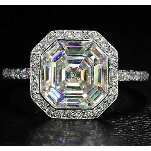 Elegant 5 Carat Halo Asscher Real Diamond Ring