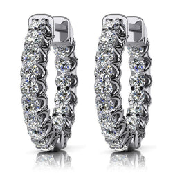 Elegant Cured Prong Set 3.40 Ct Real Diamonds Hoop Earrings White Gold 14K