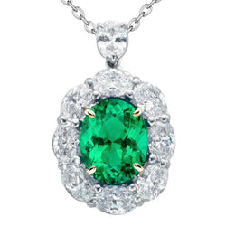 Oval Emerald Stone Pendant Necklace in 14K Two Tone Gold – 4.50