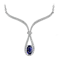 Genuine Royal Blue Sapphire Necklace 2 ct – 14 Karat White Gold