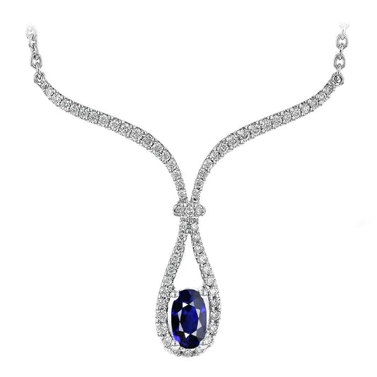 Royal Blue Sapphire Oval Necklace in 14 Karat White Gold – main view