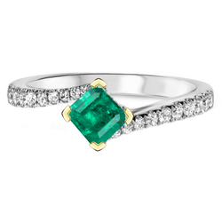 Emerald Pavé Precious Stone Ring 2 ct in 14 Karat Two Tone Gold