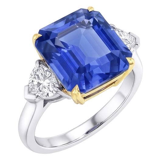 Emerald 3 Stone Natural Earth Mined Diamond ( Not Lab Grown ) Ring Blue Sapphire 5 Carats Two Tone Gold