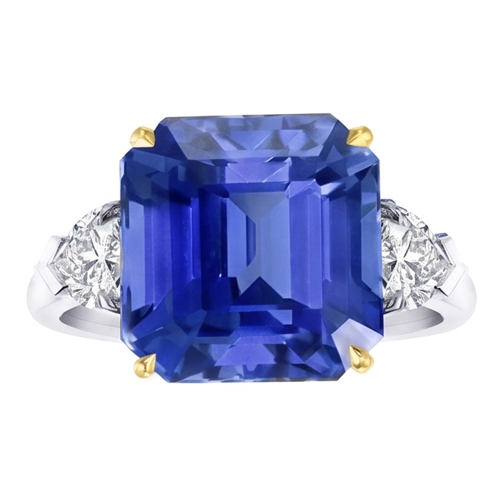 Emerald 3 Stone Natural Earth Mined Diamond ( Not Lab Grown ) Ring Blue Sapphire 5 Carats Two Tone Gold