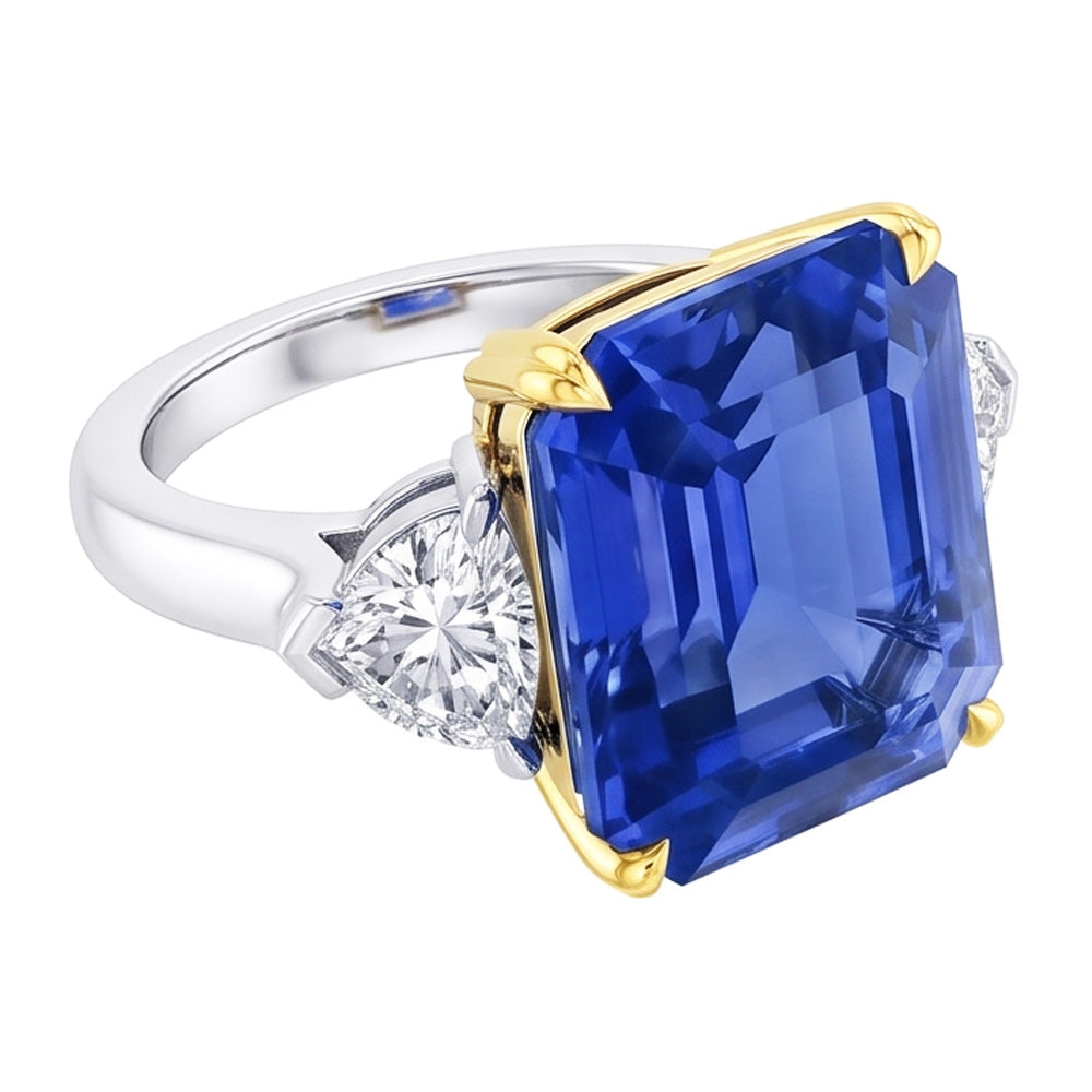 Emerald 3 Stone Natural Earth Mined Diamond ( Not Lab Grown ) Ring Blue Sapphire 5 Carats Two Tone Gold