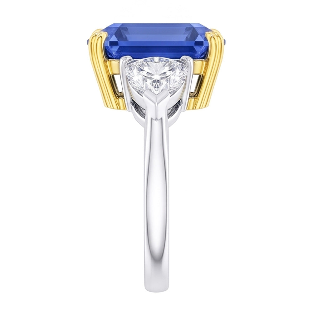 Emerald 3 Stone Natural Earth Mined Diamond ( Not Lab Grown ) Ring Blue Sapphire 5 Carats Two Tone Gold