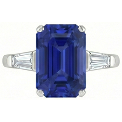 Emerald 3 Stone Ring Srilankan Sapphire 4.50 Carats Tapered Baguettes