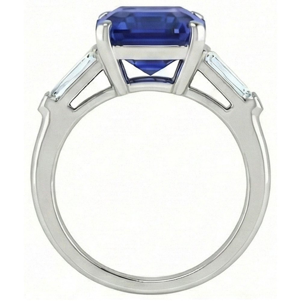 Emerald 3 Stone Ring Srilankan Sapphire 4.50 Carats Tapered Baguettes