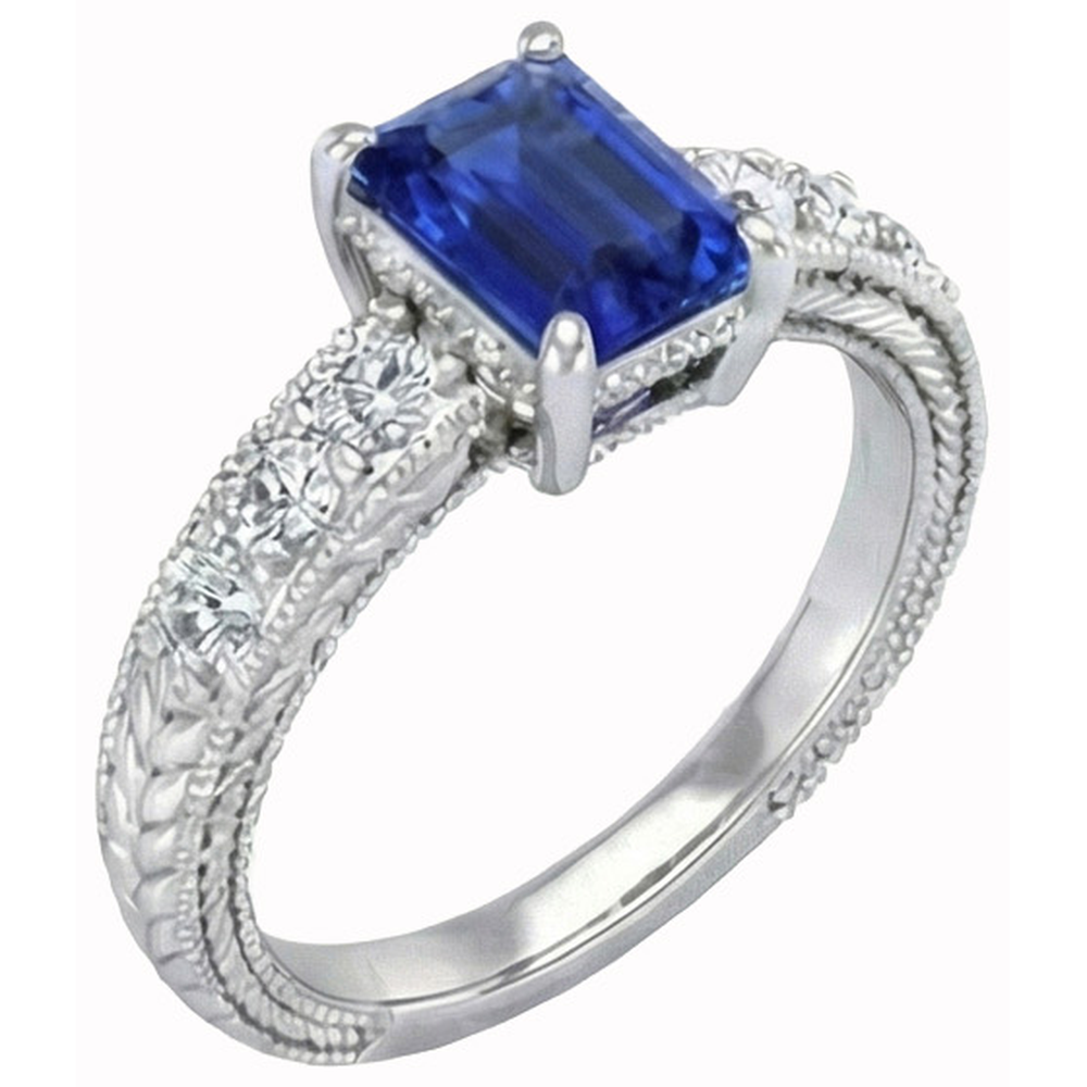 Emerald And Round Cut 2.10 Ct Sri Lanka Sapphire Natural Earth Mined Diamond ( Not Lab Grown ) s Ring Gold