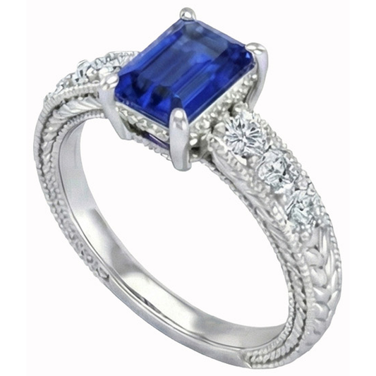 Emerald And Round Cut 2.10 Ct Sri Lanka Sapphire Natural Earth Mined Diamond ( Not Lab Grown ) s Ring Gold