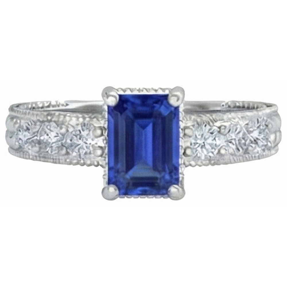 Emerald And Round Cut 2.10 Ct Sri Lanka Sapphire Natural Earth Mined Diamond ( Not Lab Grown ) s Ring Gold