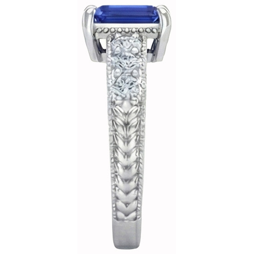 Emerald And Round Cut 2.10 Ct Sri Lanka Sapphire Natural Earth Mined Diamond ( Not Lab Grown ) s Ring Gold