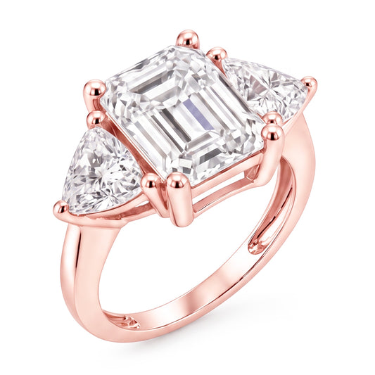 Emerald Cut 3.51 Ct. Genuine Natural Earth Mined Diamond ( Not Lab Grown )  Anniversary 3 Stone Ring Rose Gold 14K
