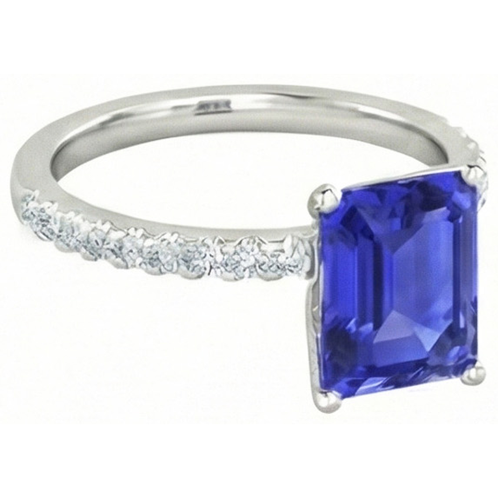 Emerald Cut And Round Cut 2.70 Ct Ceylon Sapphire Natural Earth Mined Diamond ( Not Lab Grown ) s Ring Gold