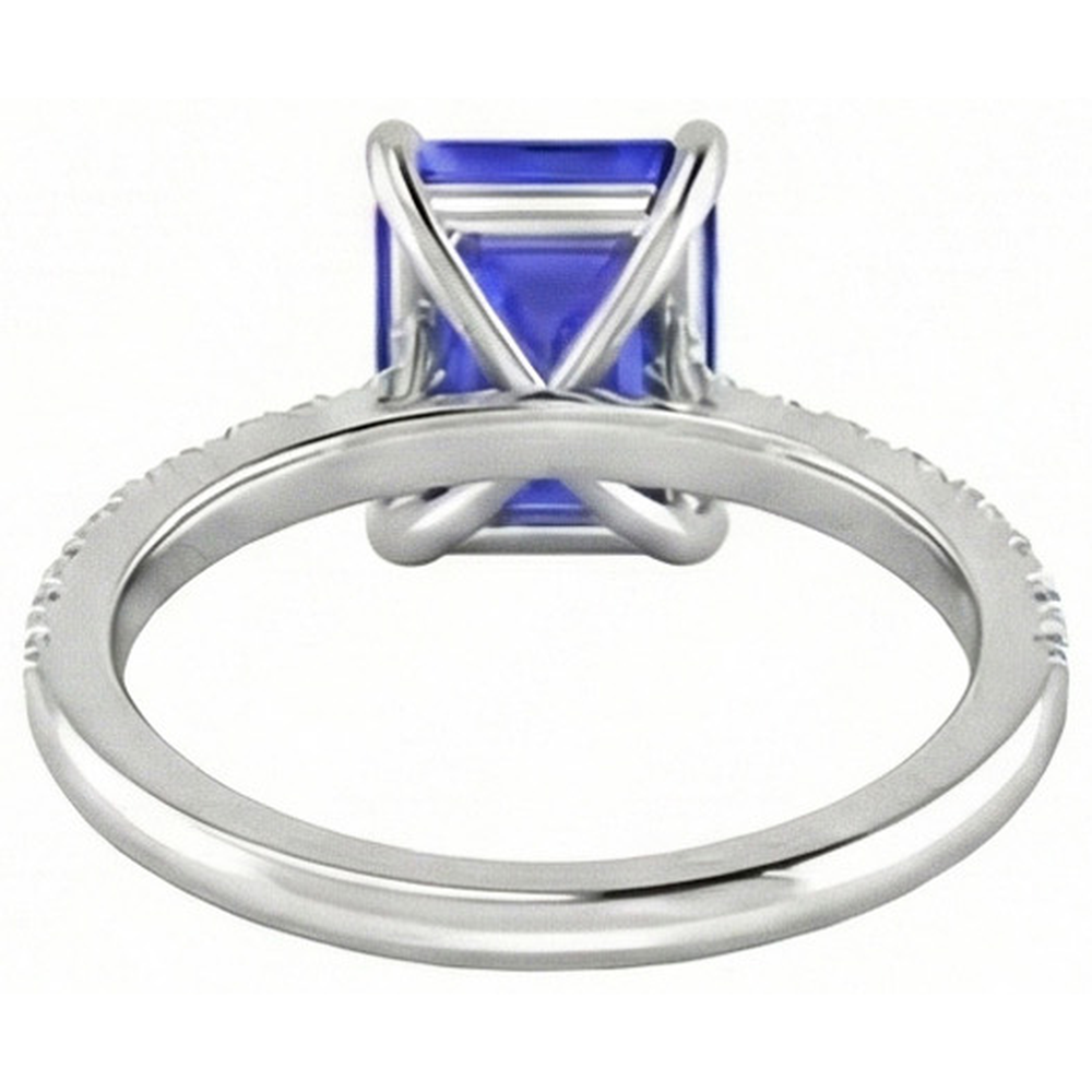Emerald Cut And Round Cut 2.70 Ct Ceylon Sapphire Natural Earth Mined Diamond ( Not Lab Grown ) s Ring Gold