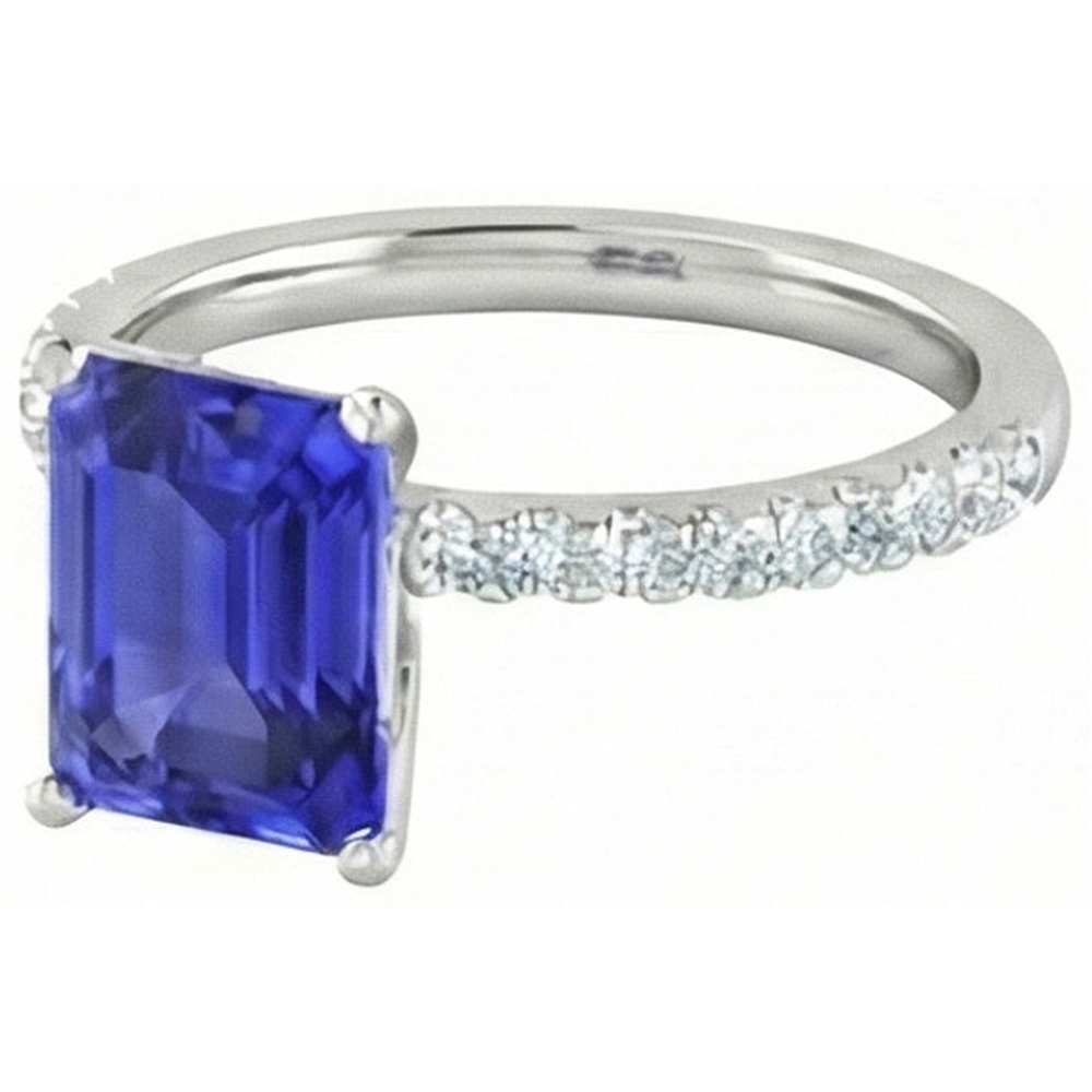 Emerald Cut And Round Cut 2.70 Ct Ceylon Sapphire Natural Earth Mined Diamond ( Not Lab Grown ) s Ring Gold