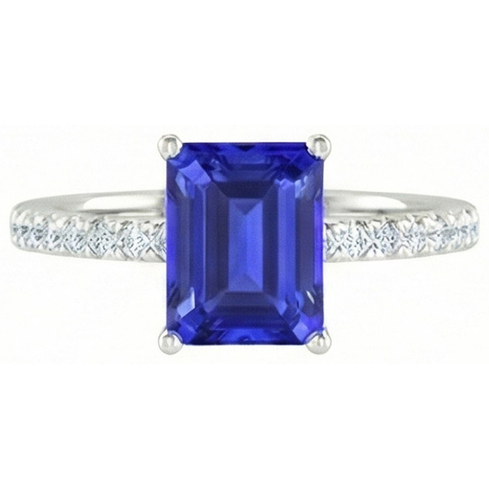 Emerald Cut And Round Cut 2.70 Ct Ceylon Sapphire Natural Earth Mined Diamond ( Not Lab Grown ) s Ring Gold