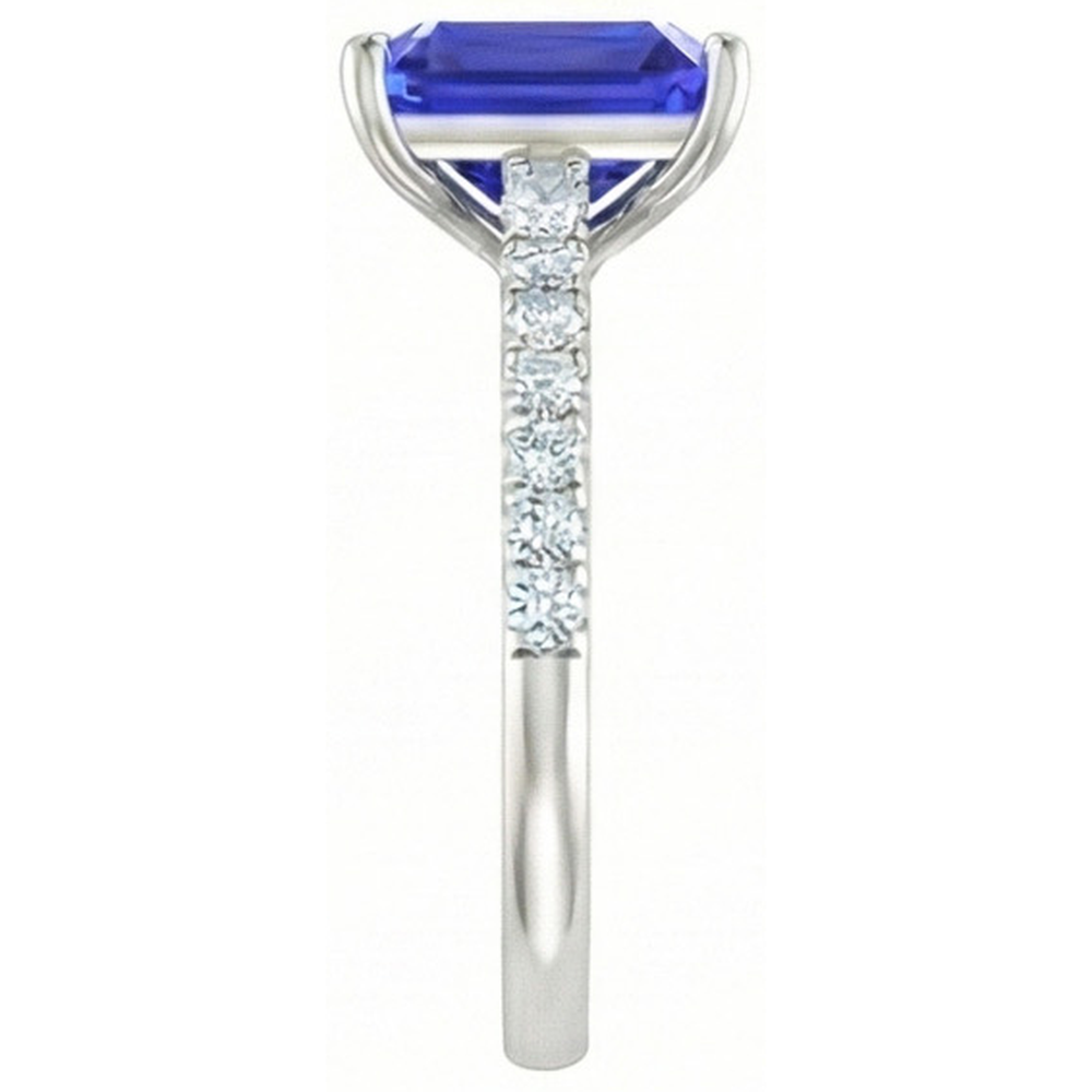 Emerald Cut And Round Cut 2.70 Ct Ceylon Sapphire Natural Earth Mined Diamond ( Not Lab Grown ) s Ring Gold