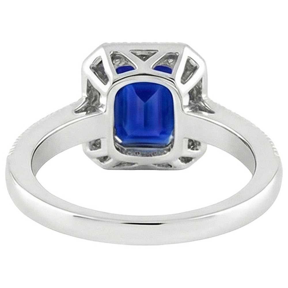 Emerald Cut Blue Sapphire Natural Earth Mined Diamond ( Not Lab Grown )  Engagement Ring 2.20 Carats Gold 14K
