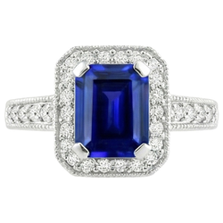 Emerald Cut Blue Sapphire Natural Earth Mined Diamond ( Not Lab Grown )  Engagement Ring 2.20 Carats Gold 14K