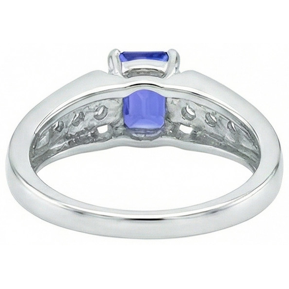Emerald Cut Ceylon Sapphire With Round Natural Earth Mined Diamond ( Not Lab Grown ) s 1.30 Ct Ring