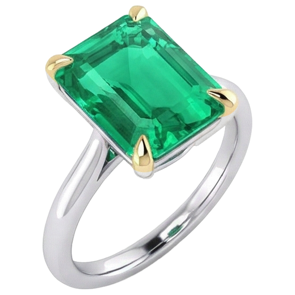 Emerald Emerald Cut Gemstone Ring in Two-Tone 14K Gold – side view