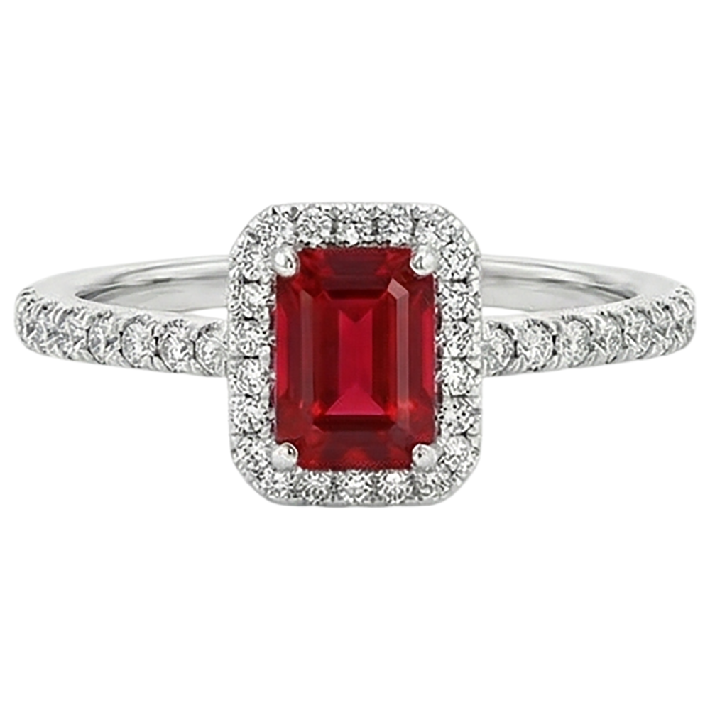 Emerald Cut Red Ruby Natural Earth Mined Diamond ( Not Lab Grown ) 2.30 Carats Anniversary Ring