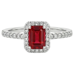 Emerald Cut Ruby Round Natural Earth Mined Diamond ( Not Lab Grown ) s Ring 2.30 Carats 14K White Gold