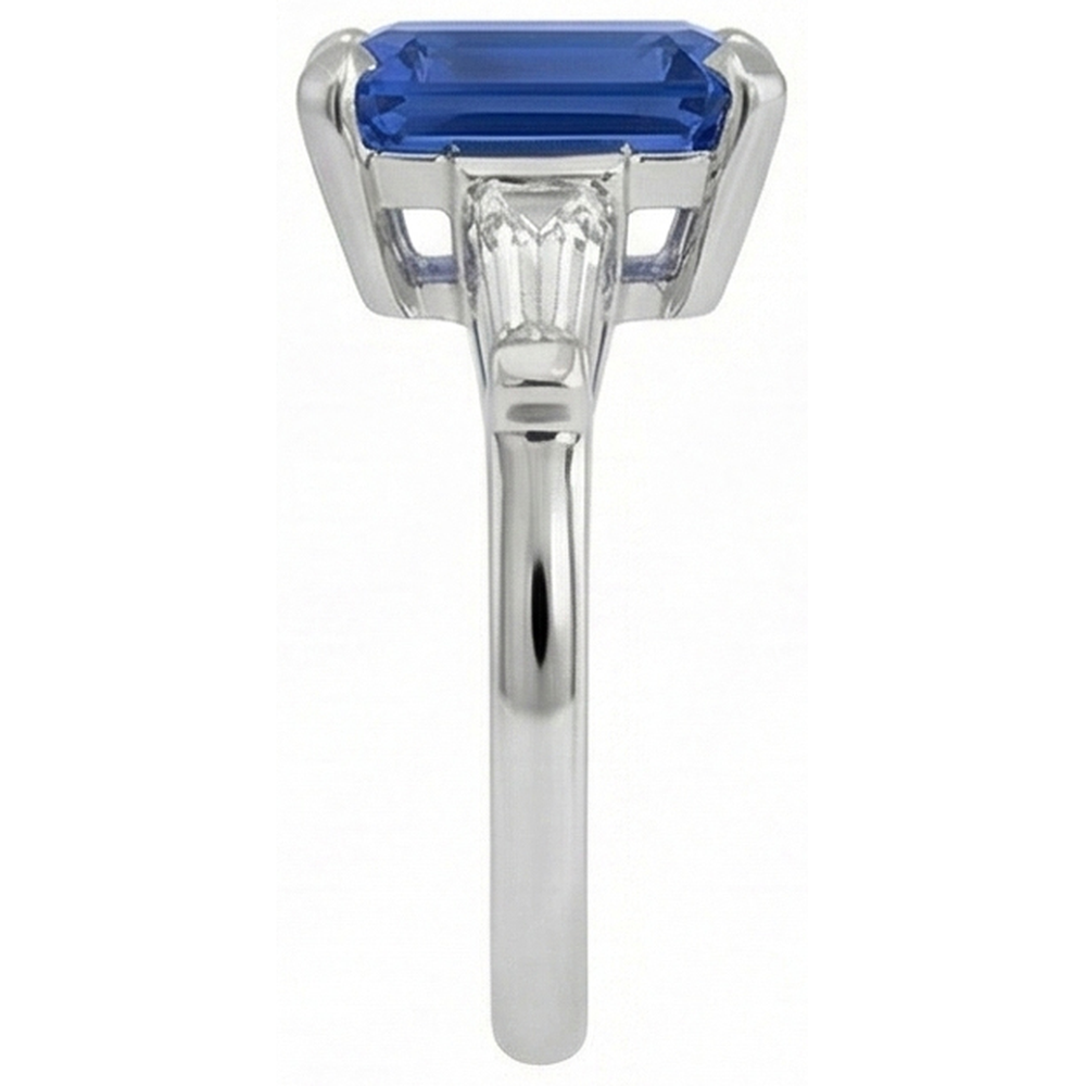 Emerald Cut Sapphire Gem Ring With Baguette Natural Earth Mined Diamond ( Not Lab Grown )s