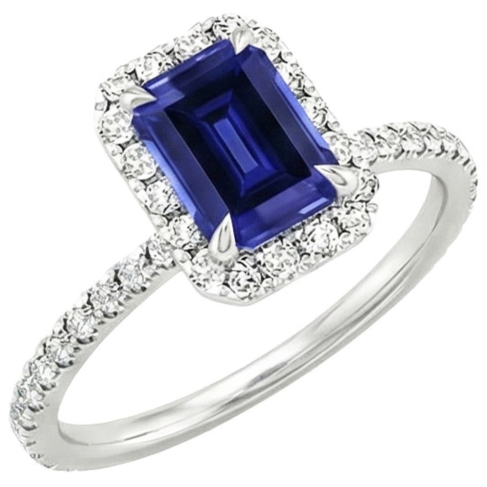 Emerald Cut Sapphire Natural Earth Mined Diamond ( Not Lab Grown ) Engagement Ring