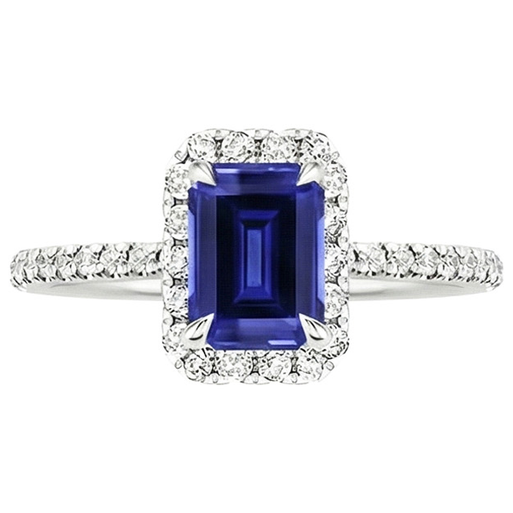 Emerald Cut Sapphire Natural Earth Mined Diamond ( Not Lab Grown ) Engagement Ring