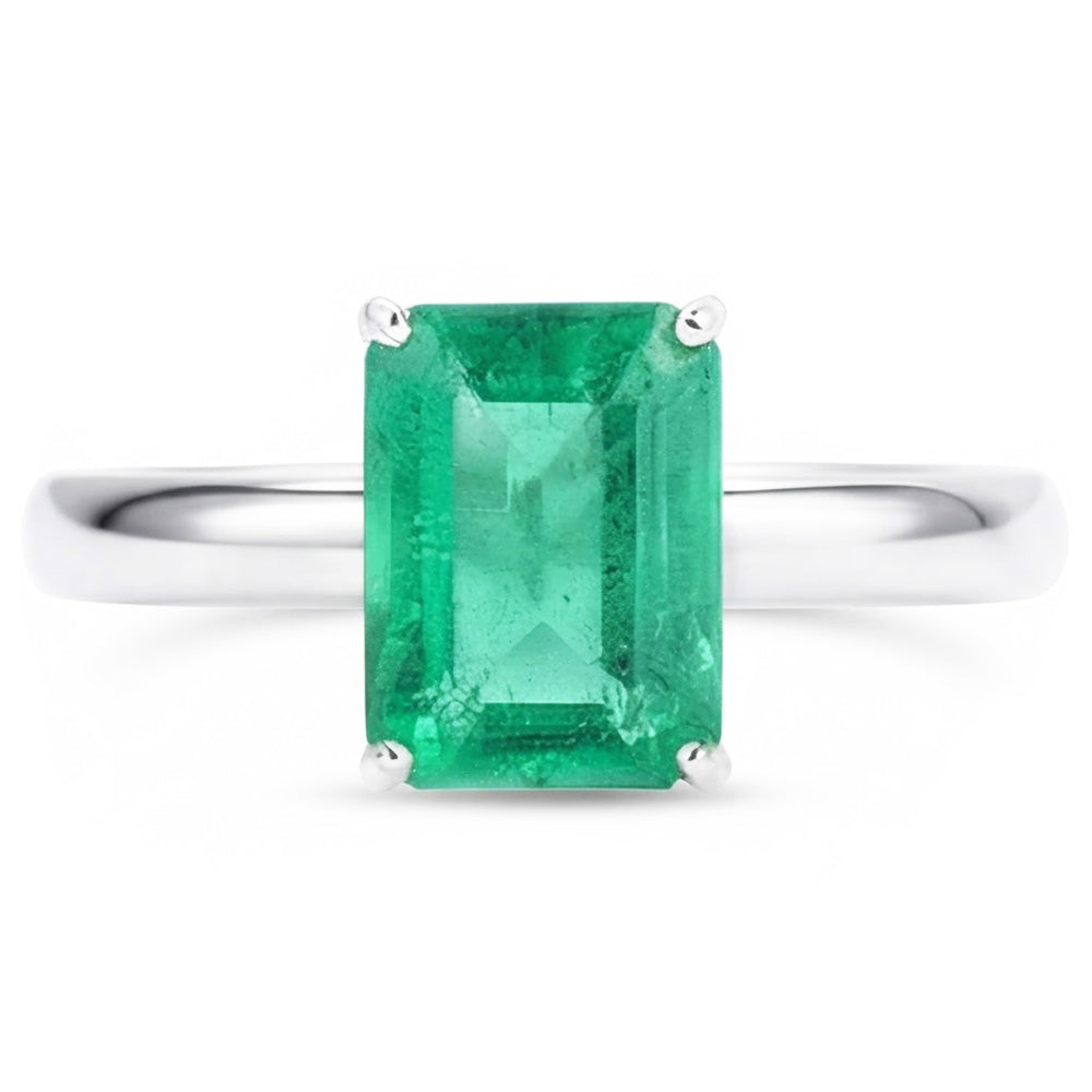 Emerald Cut Solitaire 10 Carat Green Emerald Wedding Ring White 14K