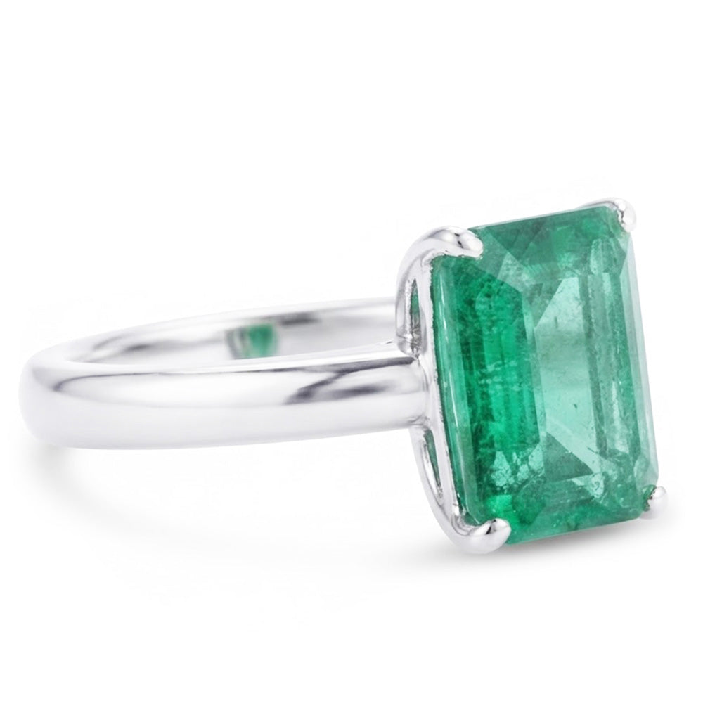 Emerald Cut Solitaire 10 Carat Green Emerald Wedding Ring White 14K