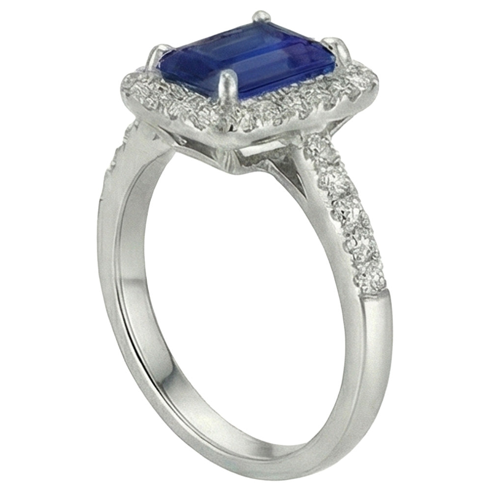 Emerald Cut Sri Lanka Sapphire Natural Earth Mined Diamond ( Not Lab Grown ) s Ring 3 Ct White Gold 14K