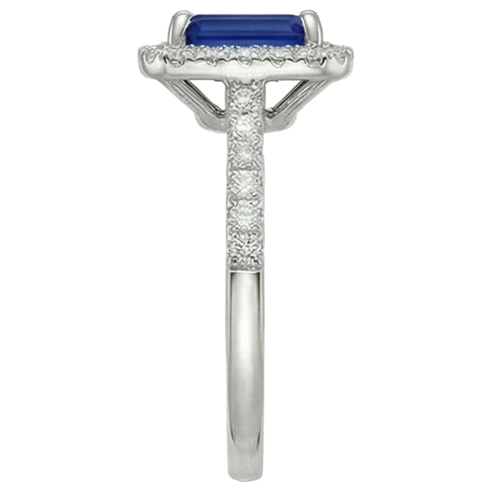 Emerald Cut Sri Lanka Sapphire Natural Earth Mined Diamond ( Not Lab Grown ) s Ring 3 Ct White Gold 14K
