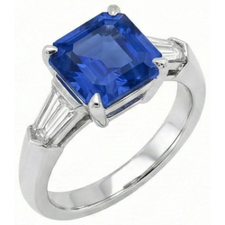 Emerald Gemstone Ring Ceylon Sapphire 6 Carat Tapered Baguette Natural Earth Mined Diamond ( Not Lab Grown )