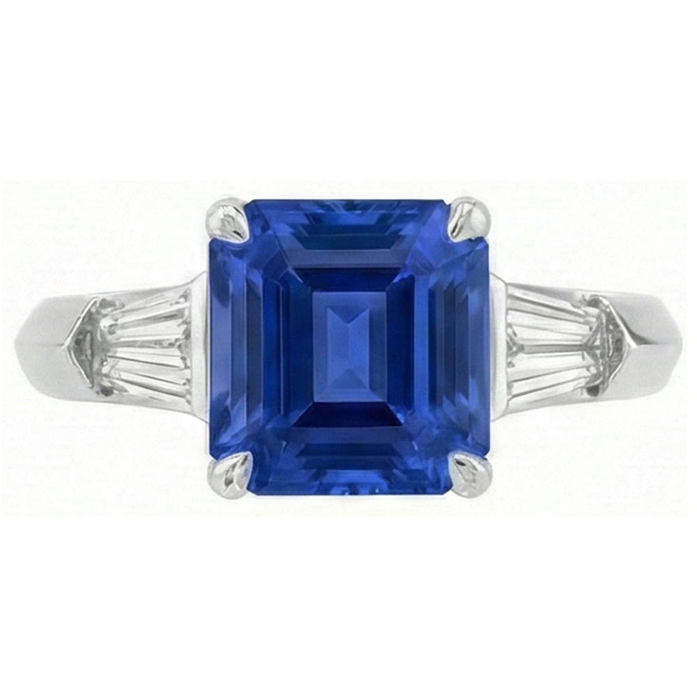 Emerald Gemstone Ring Ceylon Sapphire 6 Carat Tapered Baguette Natural Earth Mined Diamond ( Not Lab Grown )