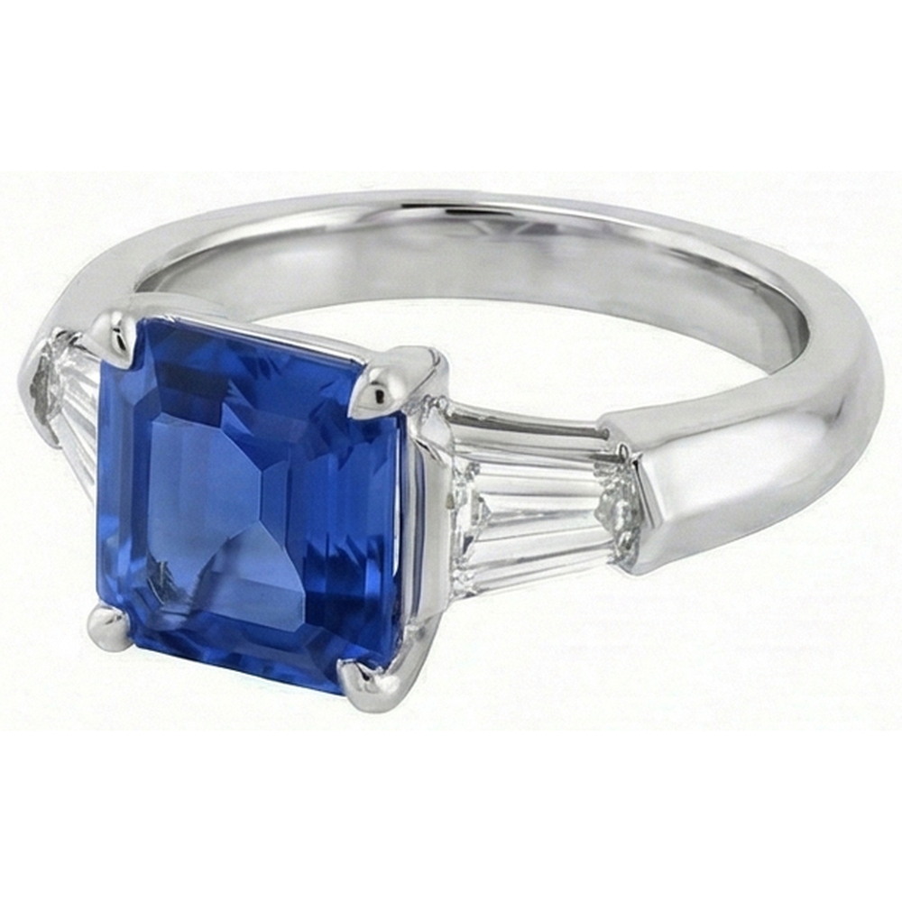 Emerald Gemstone Ring Ceylon Sapphire 6 Carat Tapered Baguette Natural Earth Mined Diamond ( Not Lab Grown )