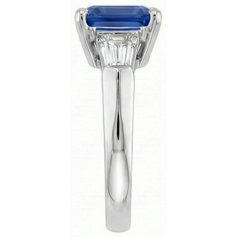 Emerald Gemstone Ring Ceylon Sapphire 6 Carat Tapered Baguette Natural Earth Mined Diamond ( Not Lab Grown )